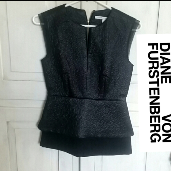 Diane Von Furstenberg Tops - ♥ Diane Von Furstenberg ♥ Event Distressed Black Peplum Top 0 or XS